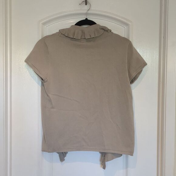 LINDA MATTHEWS Cardigan Med Gray Shrug Open Ruffled is Cap Sleeves - Picture 2 of 8